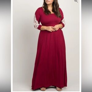 Burgundy Crochet Sleeve Plus Maxi Dress
